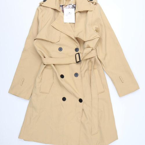 JIEPOTU Women's Beige Trench Coat Long Belted Double-Breasted XL