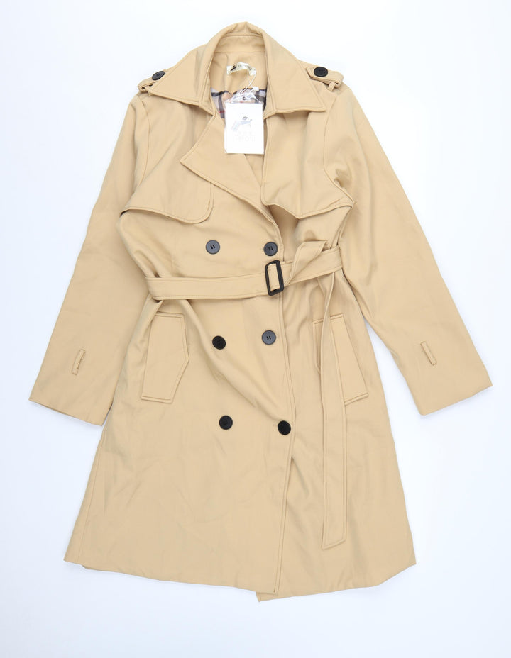 JIEPOTU Women's Beige Trench Coat Long Belted Double-Breasted XL