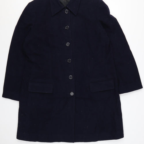 Harvé Benard Women's Navy Wool Button Coat Size 12 Classic Mid-Length