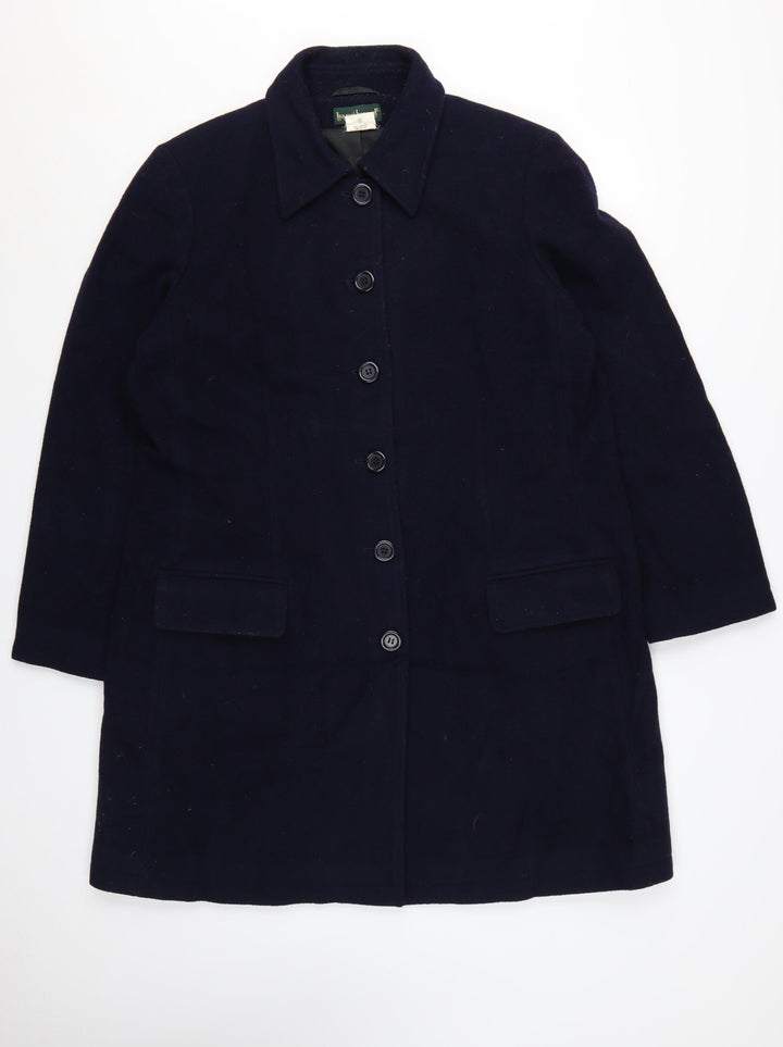 Harvé Benard Women's Navy Wool Button Coat Size 12 Classic Mid-Length