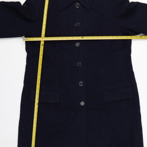 Harvé Benard Women's Navy Wool Button Coat Size 12 Classic Mid-Length