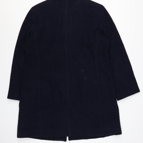 Harvé Benard Women's Navy Wool Button Coat Size 12 Classic Mid-Length
