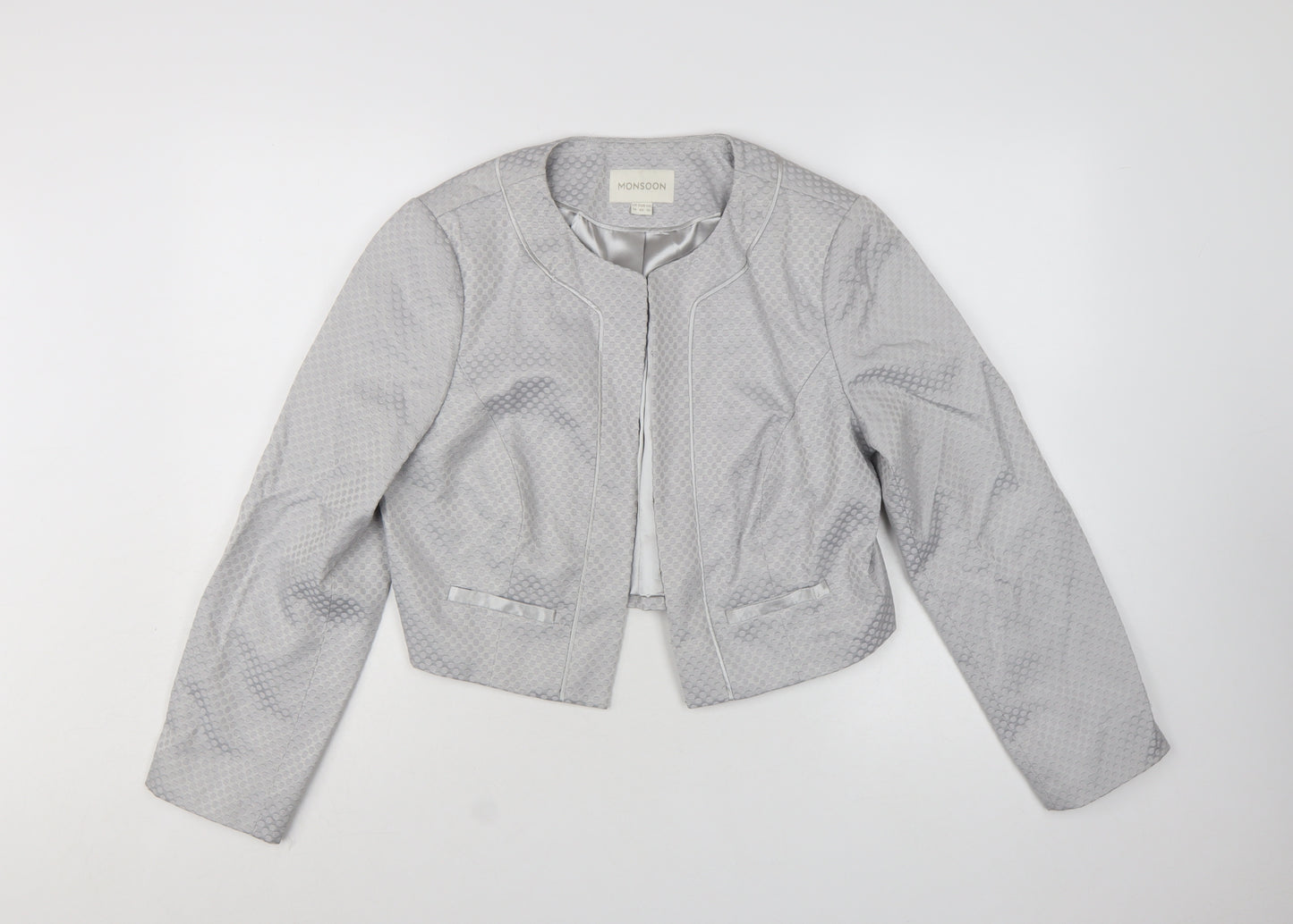 Monsoon Women's Grey Textured Cropped Suit Jacket Size 14