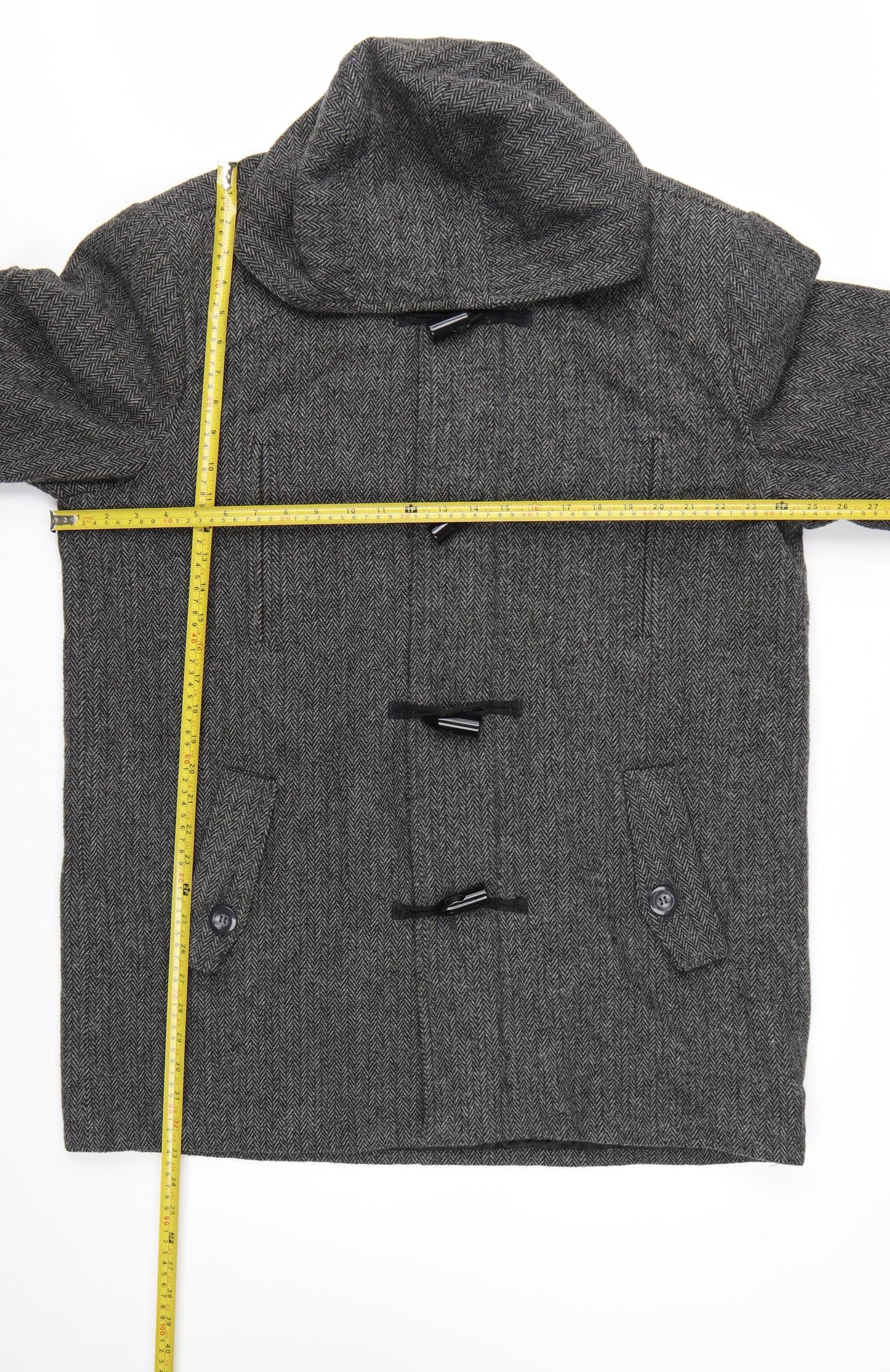 Scandia Woods Women's Grey Wool Blend Herringbone Duffle Coat Size L