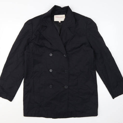 Classique Women Black Mid-Length Pea Coat M Lined Cotton Blend