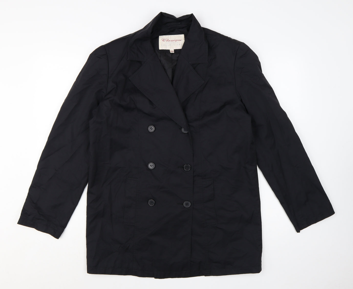 Classique Women Black Mid-Length Pea Coat M Lined Cotton Blend
