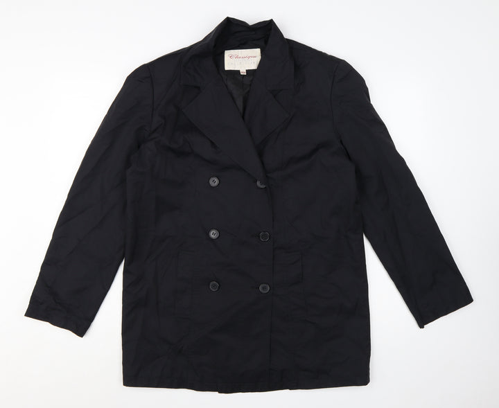 Classique Women Black Mid-Length Pea Coat M Lined Cotton Blend