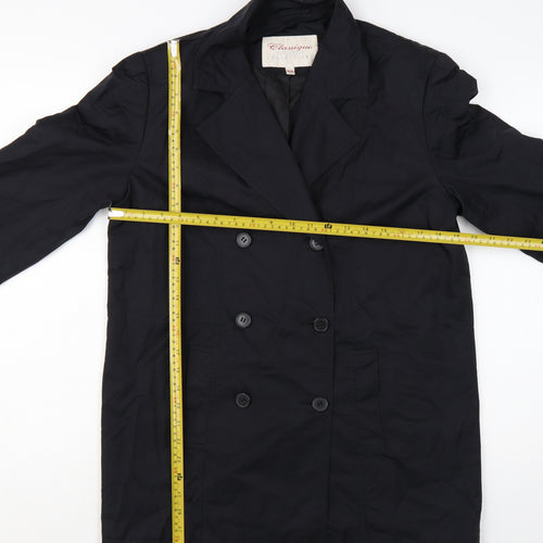 Classique Women Black Mid-Length Pea Coat M Lined Cotton Blend