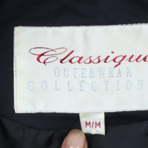 Classique Women Black Mid-Length Pea Coat M Lined Cotton Blend