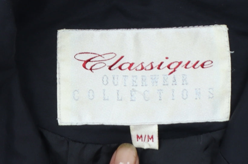 Classique Women Black Mid-Length Pea Coat M Lined Cotton Blend