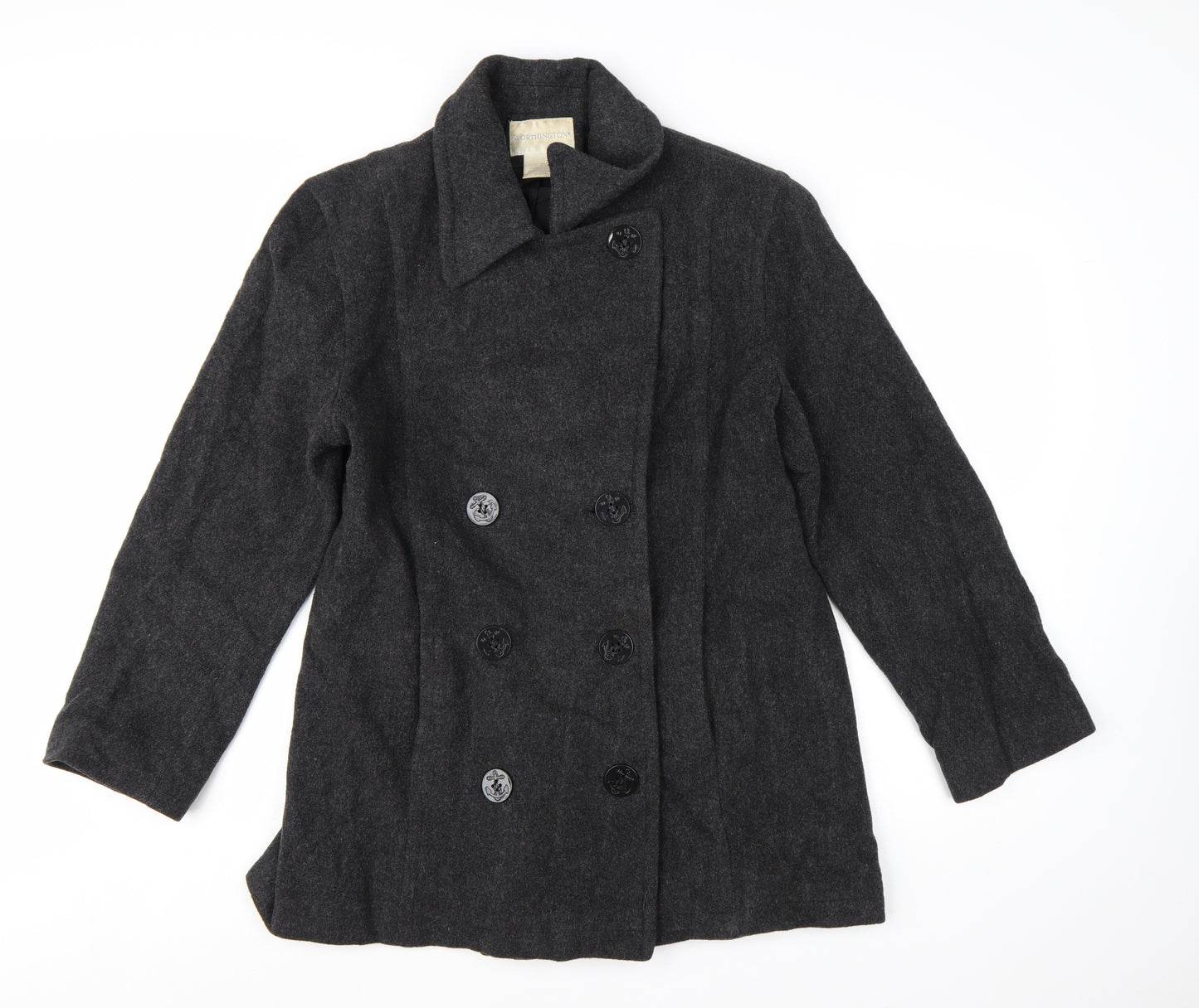 Worthington Women's Black Wool Pea Coat Size 12 Double-Breasted