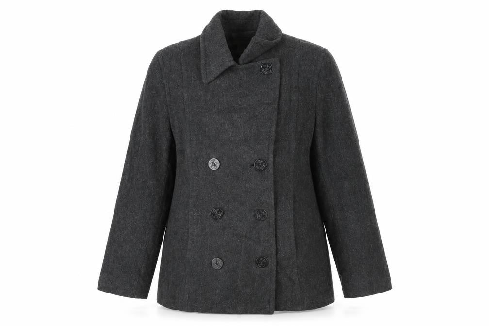 Front view of Worthington Women's Black Wool Pea Coat, size 12, Double-Breasted
