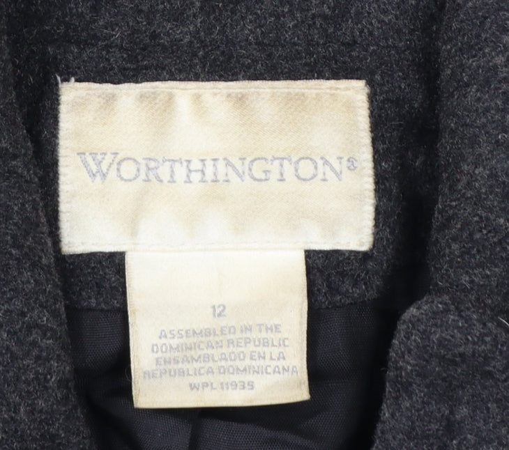 Worthington Women's Black Wool Pea Coat Size 12 Double-Breasted