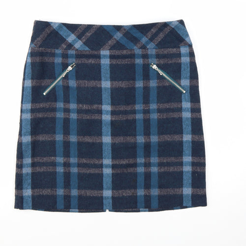 Esmara Womens Blue Plaid Wool Blend Knee Length Pencil Skirt Size 14