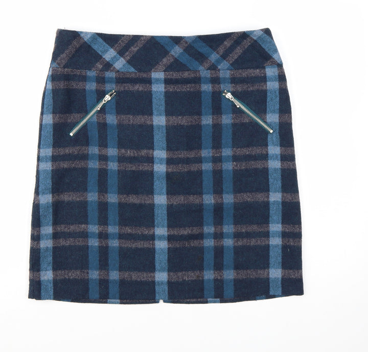 Esmara Womens Blue Plaid Wool Blend Knee Length Pencil Skirt Size 14
