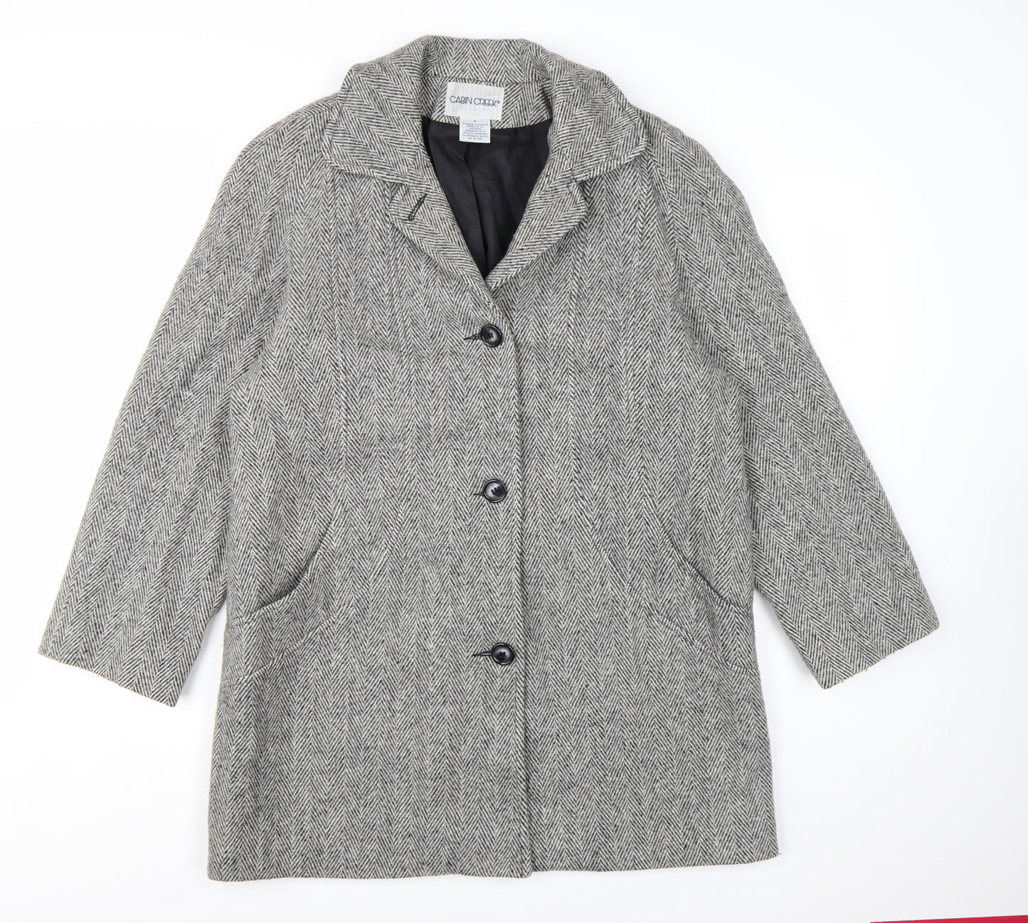 Cabin Creek Women's Grey Herringbone Wool Blend Overcoat Size 8
