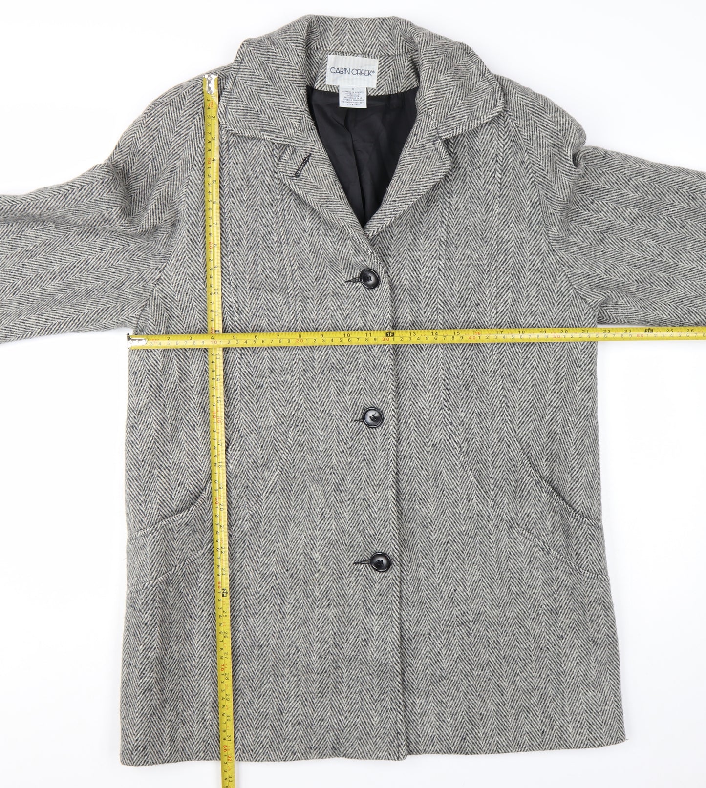 Cabin Creek Women's Grey Herringbone Wool Blend Overcoat Size 8