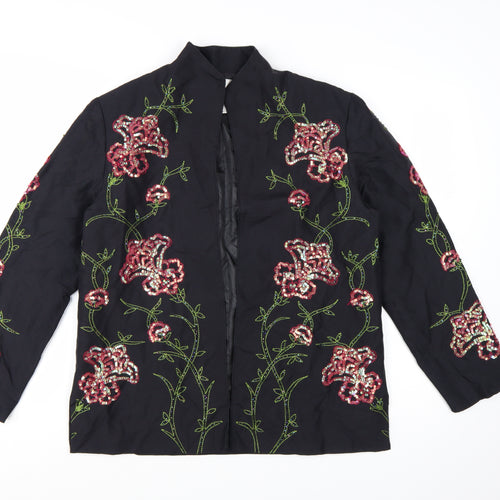 Draper's & Damon's Women's Black Floral Silk Beaded Tuxedo Jacket Size 12