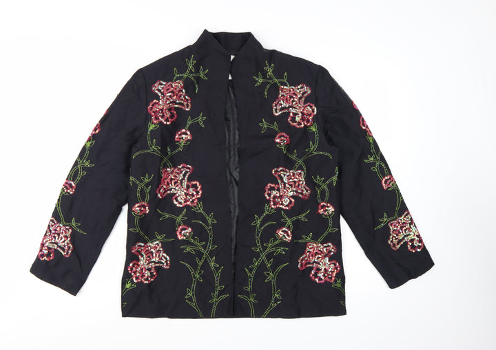 Draper's & Damon's Women's Black Floral Silk Beaded Tuxedo Jacket Size 12