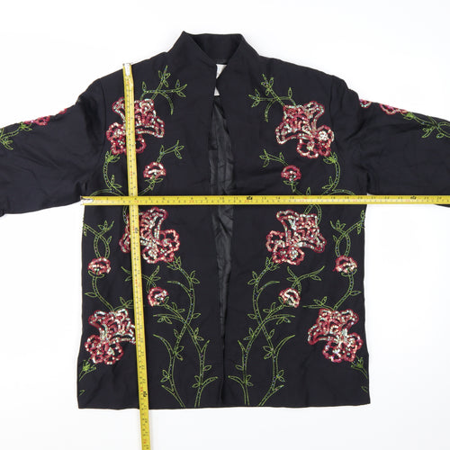 Draper's & Damon's Women's Black Floral Silk Beaded Tuxedo Jacket Size 12