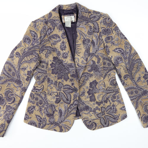 Maison Christine Women Beige Paisley Lined Blazer Size 12 Tall