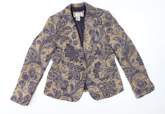Maison Christine Women Beige Paisley Lined Blazer Size 12 Tall