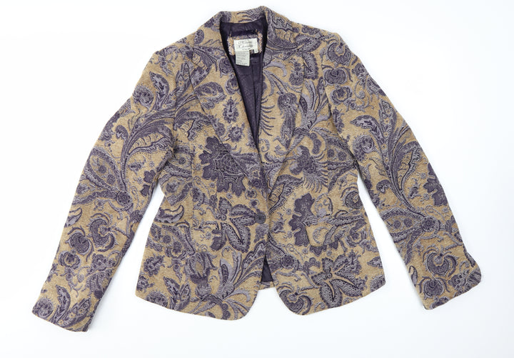 Maison Christine Women Beige Paisley Lined Blazer Size 12 Tall