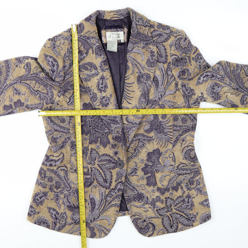 Maison Christine Women Beige Paisley Lined Blazer Size 12 Tall