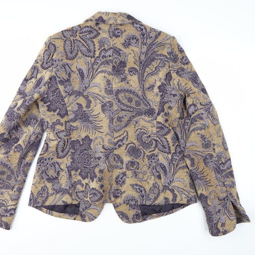Maison Christine Women Beige Paisley Lined Blazer Size 12 Tall