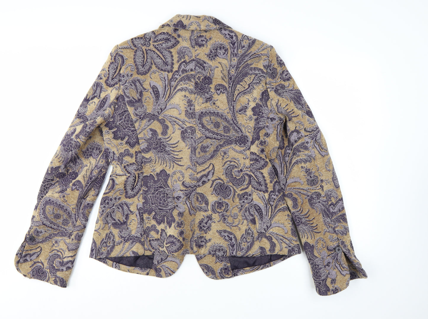 Maison Christine Women Beige Paisley Lined Blazer Size 12 Tall