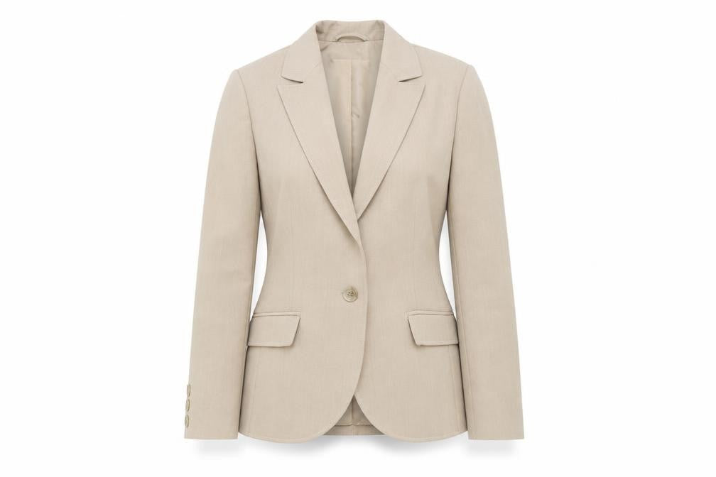 Front view of Bay Women Beige Classic Fit Single-Breasted Blazer, size 12