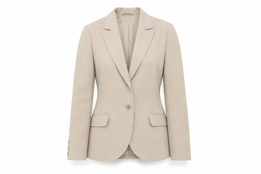 Front view of Bay Women Beige Classic Fit Single-Breasted Blazer, size 12