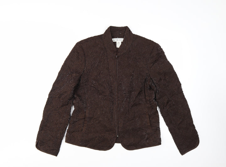 Victor Costa Women's Brown Quilted Textured Zip Jacket Size 10
