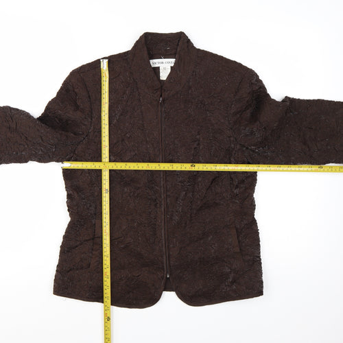 Victor Costa Women's Brown Quilted Textured Zip Jacket Size 10