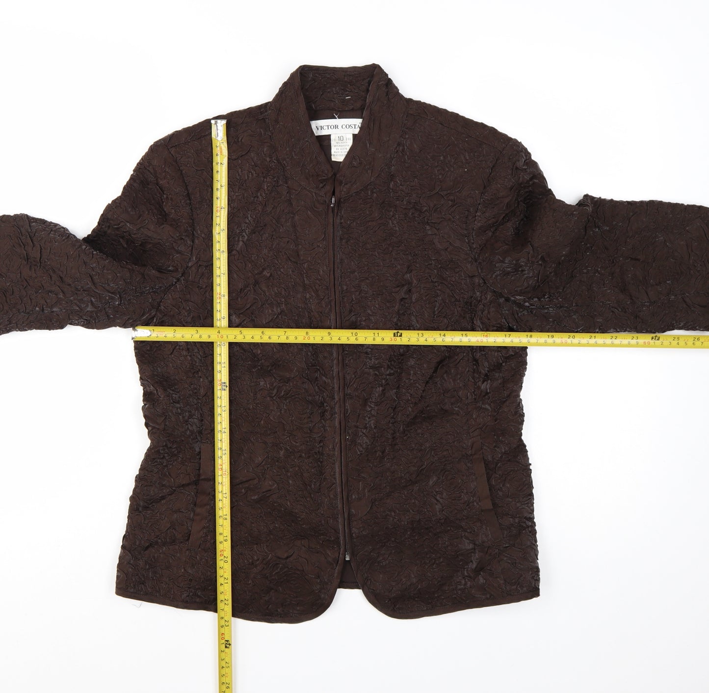 Victor Costa Women's Brown Quilted Textured Zip Jacket Size 10