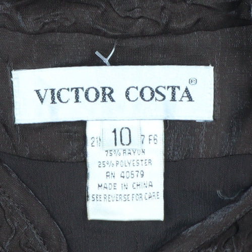 Victor Costa Women's Brown Quilted Textured Zip Jacket Size 10