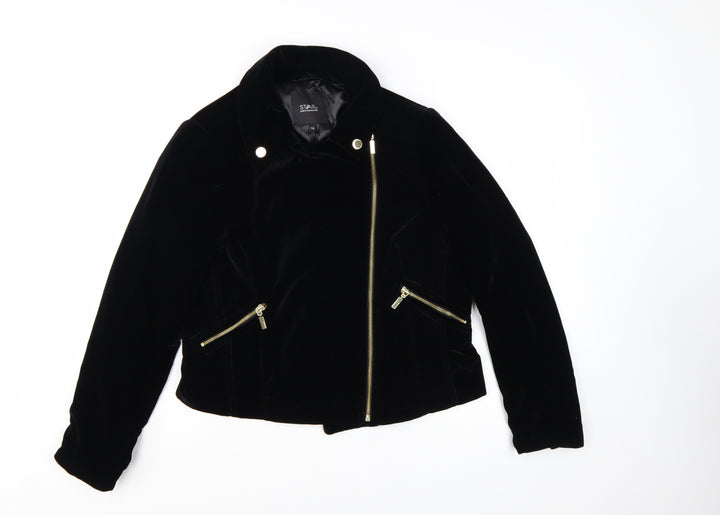 Star by Julien Macdonald Women's Black Velvet Biker Jacket Size 16