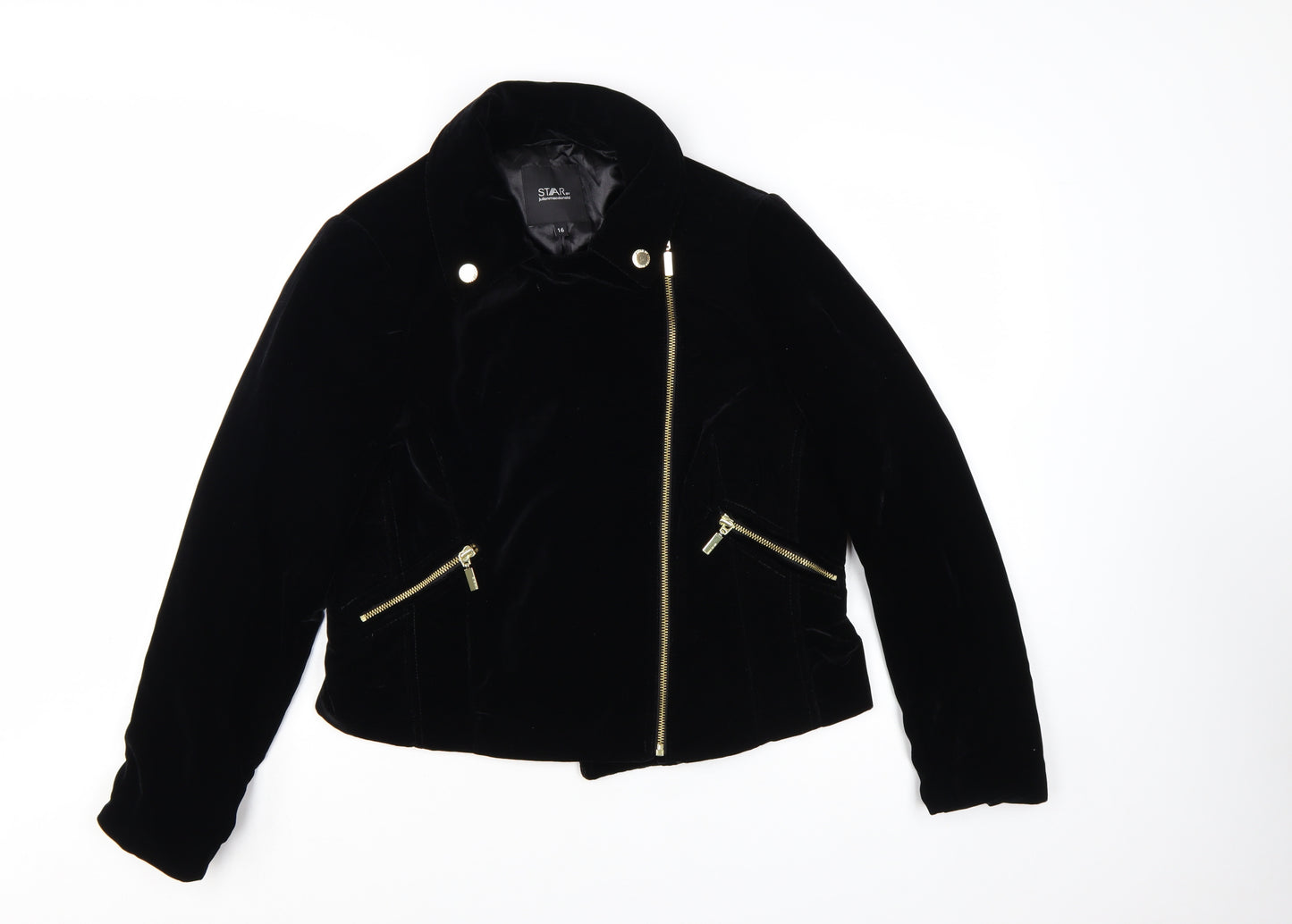 Star by Julien Macdonald Women's Black Velvet Biker Jacket Size 16