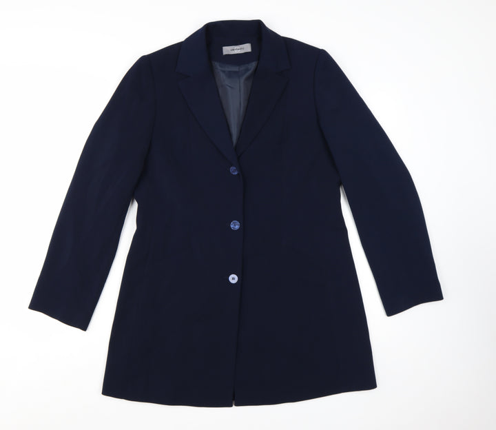 Amaranto Women Navy Blue Long Blazer Jacket Size 14 Tailored Fit