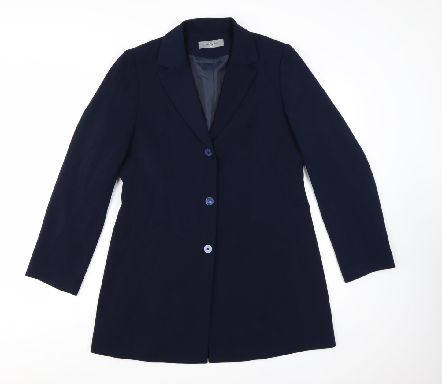 Amaranto Women Navy Blue Long Blazer Jacket Size 14 Tailored Fit
