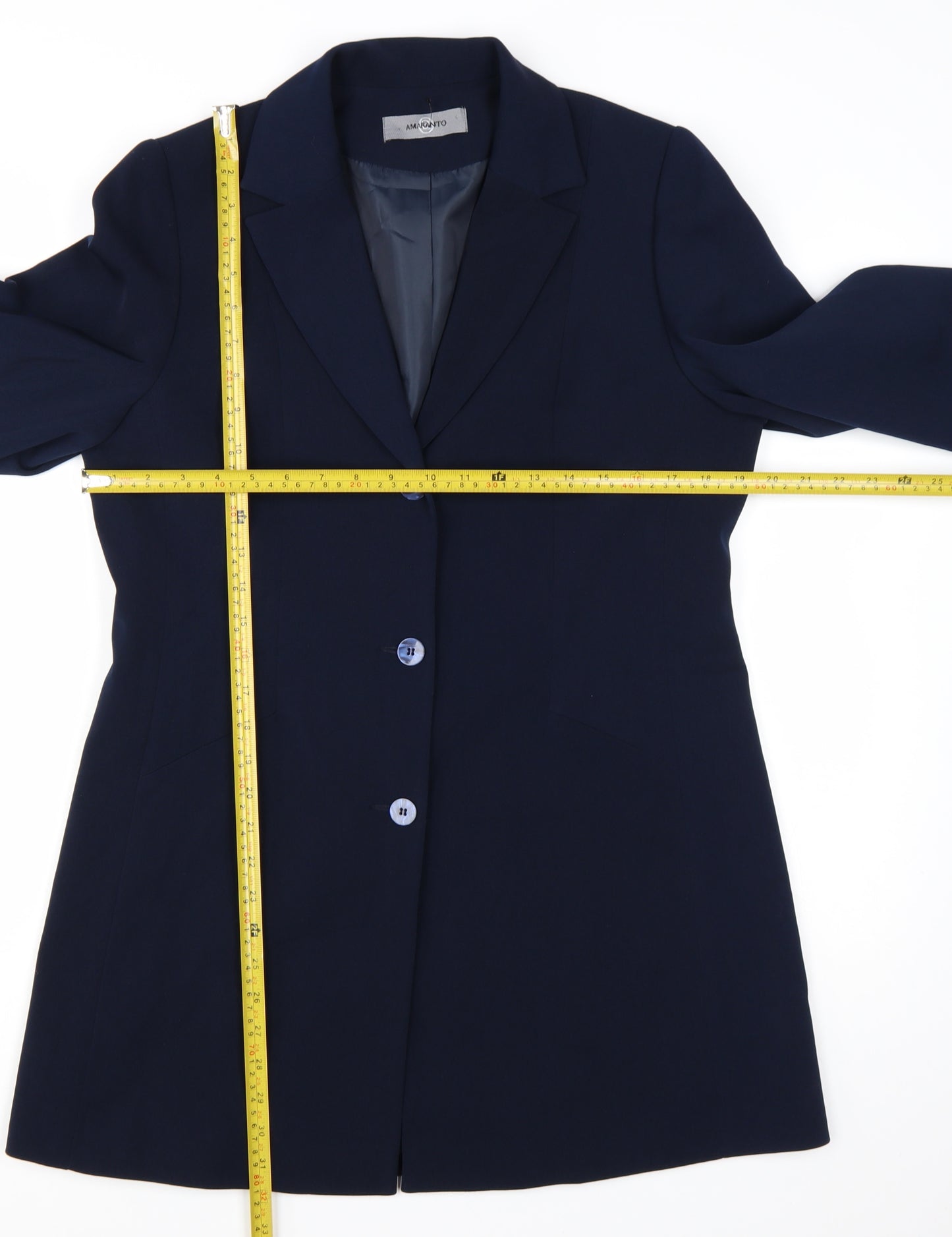 Amaranto Women Navy Blue Long Blazer Jacket Size 14 Tailored Fit