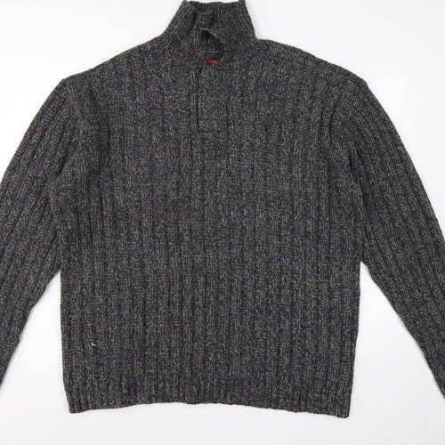 Guess Men's Grey Lambswool 1/2 Zip Chunky Knit Jumper XL