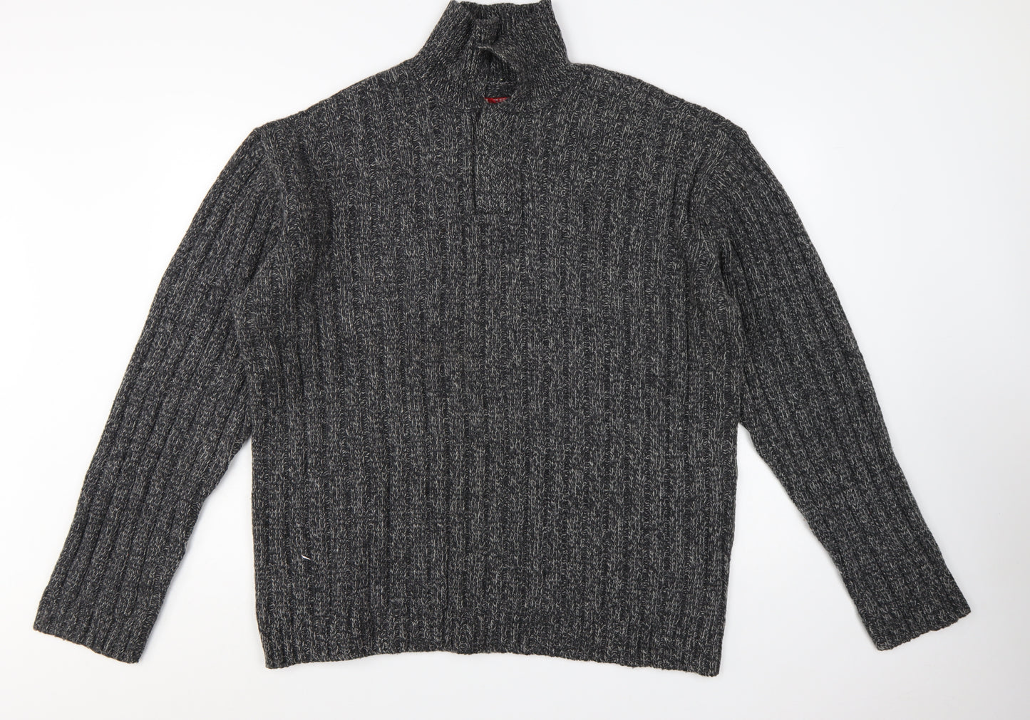 Guess Men's Grey Lambswool 1/2 Zip Chunky Knit Jumper XL