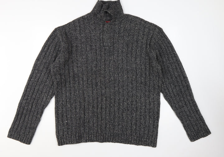 Guess Men's Grey Lambswool 1/2 Zip Chunky Knit Jumper XL