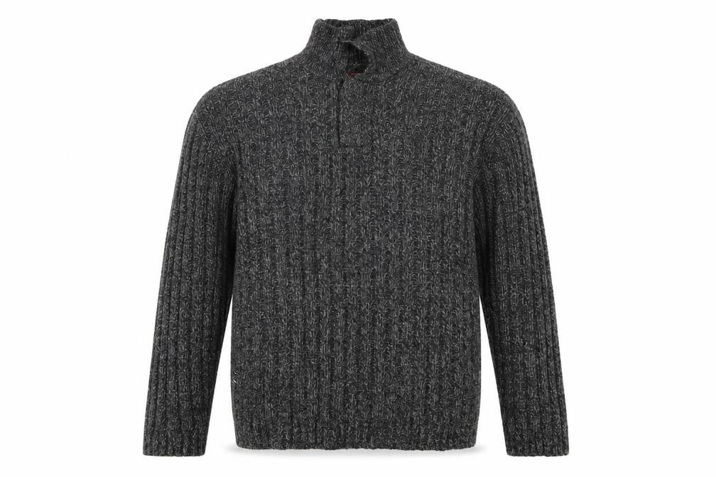 Front view of Guess Men's Grey Lambswool 1/2 Zip Chunky Knit Jumper XL