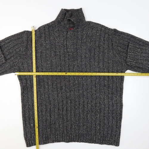 Guess Men's Grey Lambswool 1/2 Zip Chunky Knit Jumper XL