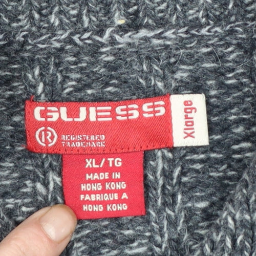 Guess Men's Grey Lambswool 1/2 Zip Chunky Knit Jumper XL