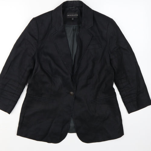 Marks and Spencer Womens Black Linen Single-Breasted Blazer Size 12