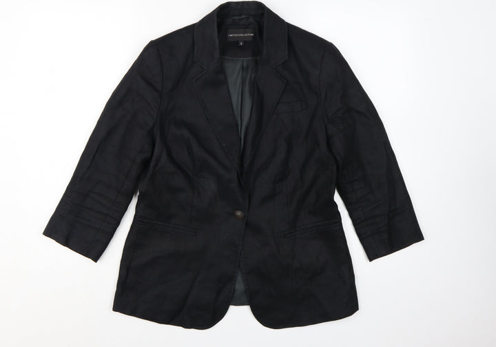 Marks and Spencer Womens Black Linen Single-Breasted Blazer Size 12