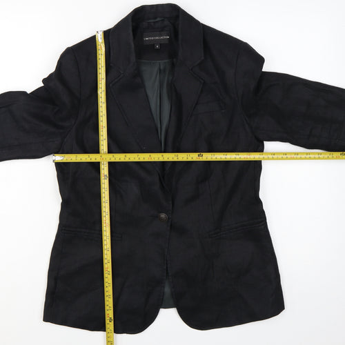 Marks and Spencer Womens Black Linen Single-Breasted Blazer Size 12